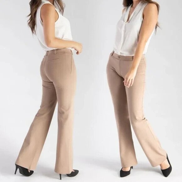 BETABRAND Women Bootcut Pants Pull On Sz MP Khaki Yoga Trousers Casual 68-14 - Picture 7 of 10